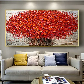 Mână-pictat ulei pictura abstract floare roșie 3D petale canvas tablou modern decor acasă tablou living art cadou de Nunta