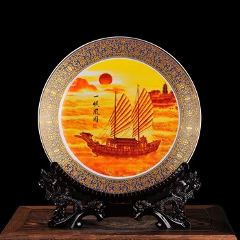 Jingdezhen Ceramică de Aur Platou Mare de Portelan Farfurie Decorativa, Diametru 35cm distanța liniară între Pentru Living Hotel