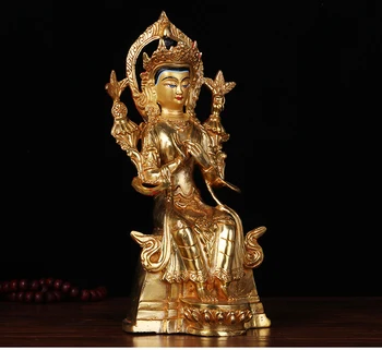 En-gros de 23CM ACASĂ de familie eficace Talisman Budismul plin Aurire placat cu Aur jampa Buddha al viitorului Buddha statuie