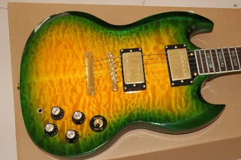 Confecție manuală cu 6 corzi chitara electrica.de culoare verde si galben guitarra.Rosewood fingerboard gitaar