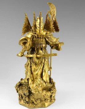 Chineză bronz alamă Nouă Dragon Warrior Guan Gong/ Yu Statuie Figure10