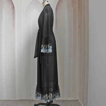 Orientul mijlociu Moda de Mari Dimensiuni Femei Musulmane Robă Brodată Plasă Islamic Etnice Rochie Abaya Caftan Halat Halat de Ramadan