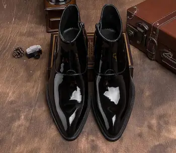 Moda Cizme de iarnă pentru bărbați pantofi de piele de brevet a subliniat deget de la picior negru Martin cizme glezna barbati cizme înalte cizme de lucru