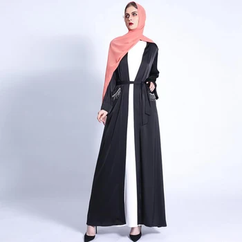 Satin Deschide Abaya Dubai Caftan Turcia Femeile Musulmane Rochie Kimono Islam Îmbrăcăminte Cardigan Caftan Arabe Halat Orientul Mijlociu Ramadan Eid