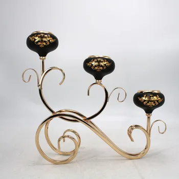 Noul design 3Heads aur negru de trei Suport Lumanare Nunta de Aur candelabre/ Central Centru de Decor de masă Sfeșnic