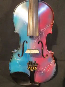 Sculptate manual colorate electrica si acustica, vioara 4/4 fulger pictat #9740