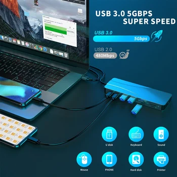 C USB Hub,14 in 1 USB C Docking Station cu Ethernet 4K SD/TF Card Reader Audio VGA USB-C HUB Adaptor pentru MacPro Laptop