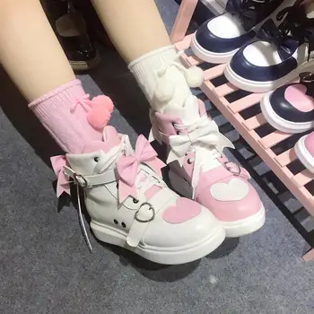 Coreeană Stil Harajuku Mare ajutor Bowknot Printesa Kawaii Fata de Femei Pantofi de Petrecere cu Ceai Pentru ca Loli Cap Rotund Pantofi Femei