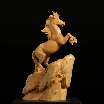 Cal în Picioare pe Partea de Sus a Munte Cimișir Lemn Masiv, Decor Acasă Cadou Lucky Sculptură Adult Cadou de Sculptură în Lemn Ornamente