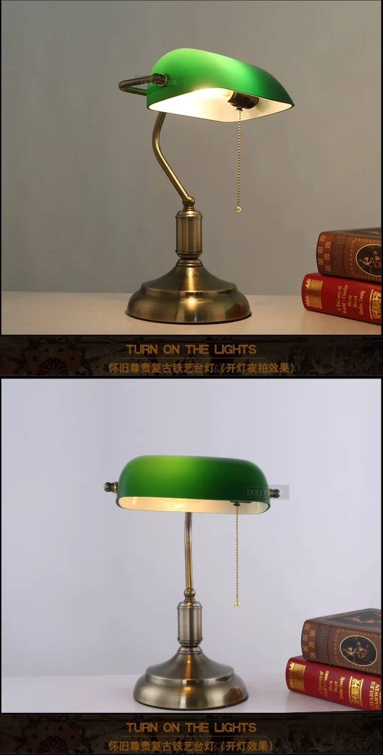 Propunere alternativă a continua pălărie  Livrare gratuita epocă de epocă film lampă de masă verde de sticlă capac  bronz bază de fier, studiu lumini de modă veche de iluminat cumpara ~ Lămpi  Cu Led-uri > www.cepsports.ro