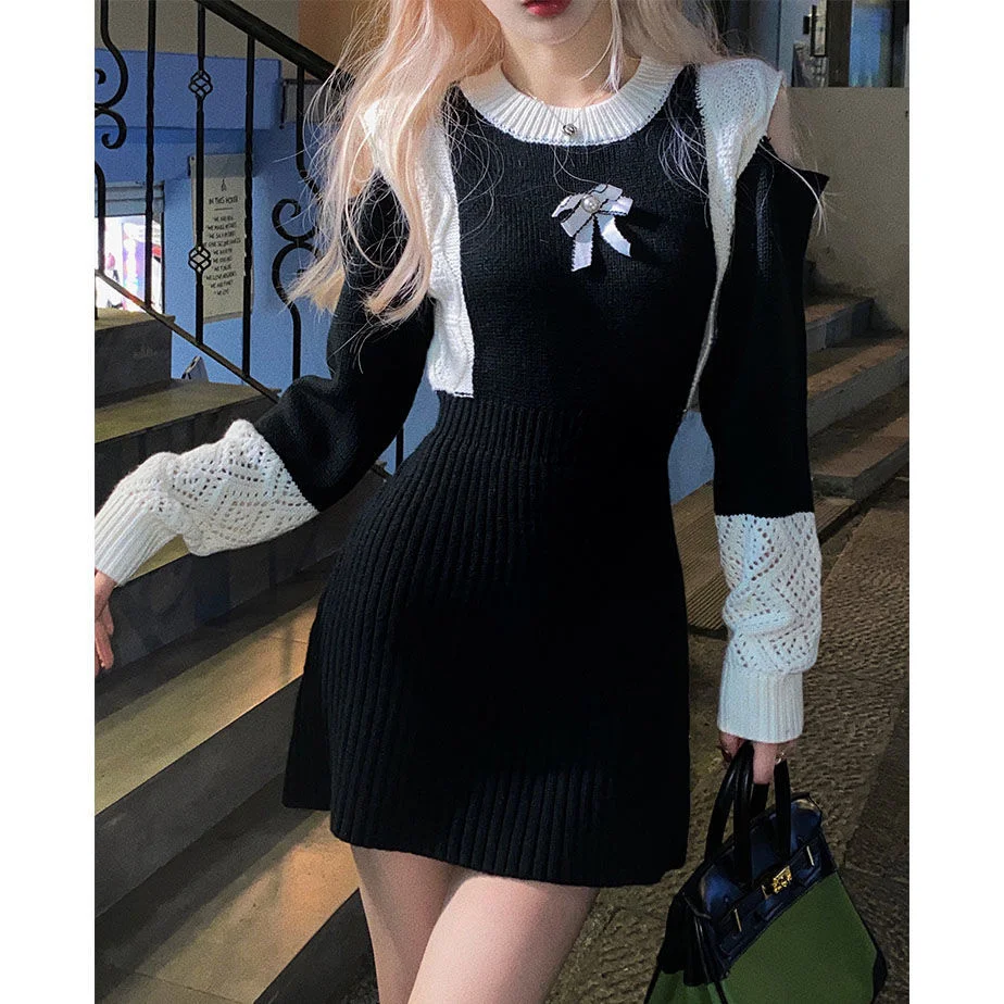 margin instinct admiration Rochie din tricot pentru Femei Vintage de Toamna Iarna Clasice de alb-Negru  Contrastul de Culoare Stil Gotic Moda cu Maneci Lungi Rochii Scurte cumpara  ~ Îmbrăcăminte Pentru Femei > www.cepsports.ro