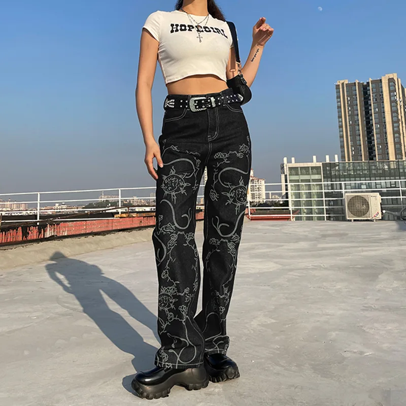 shorten scout dynasty Print Pantaloni Pentru Femei Blugi Cu Talie Înaltă Largi Drepte Pantaloni  Din Denim Vintage Buzunare Haine Punk Harajuku Streetwear Moda Coreeană  cumpara ~ Funduri > www.cepsports.ro